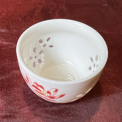 茶杯 透かし 赤 Chinese Tea Cup Red