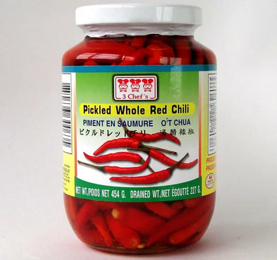 3 Chef's ピクルドレッドチリ 454g Pickled Whole Red Chili