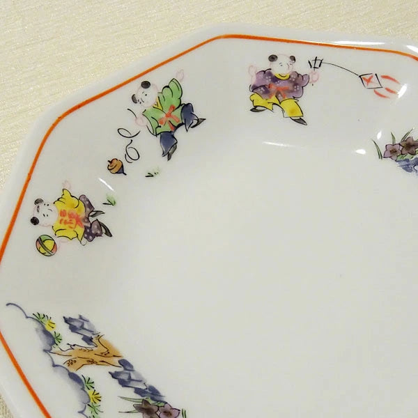 色絵唐子 八角高台 18.8㎝