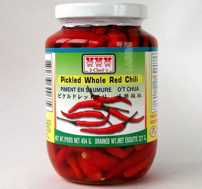 スリーシェフ ピクルドレッドチリ 454g 3 Chef's Pickled Whole Red Chili